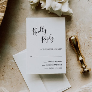 Cartão RSVP Casamento Moderno Elegante Negro e Branco