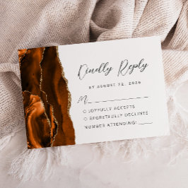 Cartão RSVP Casamento Moderno em Script com Ágata Queimada Lar