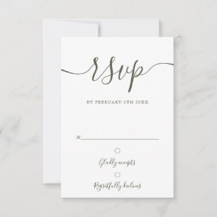Cartão RSVP Casamento Moderno em Script Elegante Verde Oliva