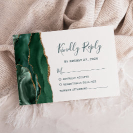 Cartão RSVP Casamento Moderno Esmeralda Dourado Ágata Verde Sc