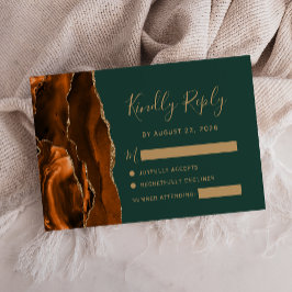 Cartão RSVP Casamento Moderno Esmeralda Verde Ágata Ferrugem