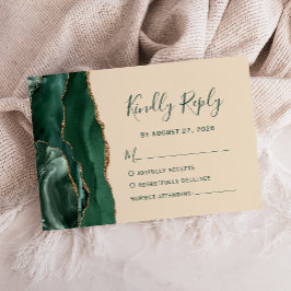 Cartão RSVP Casamento Moderno Esmeralda Verde Ouro Ágata Champ