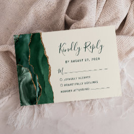 Cartão RSVP Casamento Moderno Esmeralda Verde Ouro Ágata Marfi