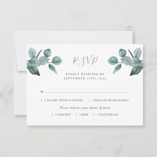 Cartão RSVP Casamento Moderno Eucalyptus Foliage (Frente)