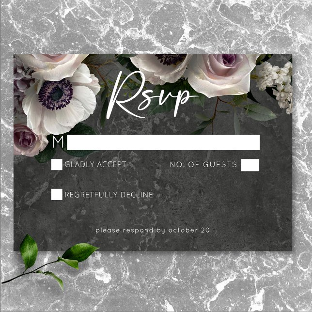 Cartão RSVP Casamento Moderno Floral Elegante de Cinzas de Car (Charcoal Gray Elegant Floral Modern Wedding RSVP Card)