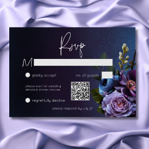Cartão RSVP Casamento Moderno Floral Lavanda Azul Escuro Sombr