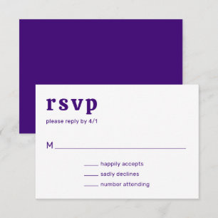 Cartão RSVP Casamento Moderno Fonte Retro Roxo