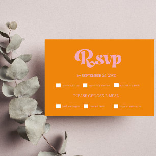 Cartão RSVP Casamento Moderno Minimalista com Laranja e Rosa V