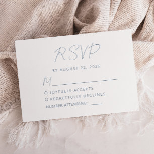Cartão RSVP Casamento Moderno Minimalista com Letra Azul Empoe