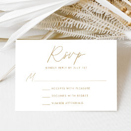 Cartão RSVP Casamento Moderno Minimalista com Letra Dourada