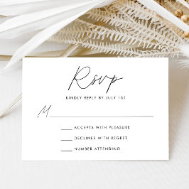 Cartão RSVP Casamento Moderno Minimalista com Letra Preta