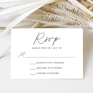 Cartão RSVP Casamento Moderno Minimalista com Letra Preta