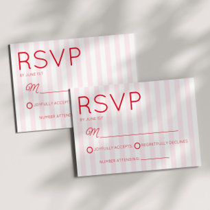 Cartão RSVP Casamento Moderno Minimalista Listras Rosa Vermelh