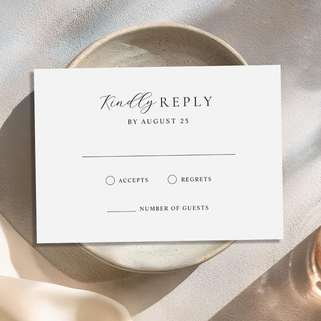 Cartão RSVP Casamento Moderno Minimalista Negro e Branco (Criador carregado)