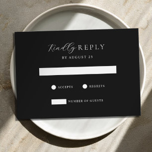 Cartão RSVP Casamento Moderno Minimalista Negro e Branco