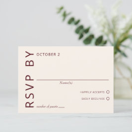 Cartão RSVP Casamento Moderno Minimalista Rustic Burgundy