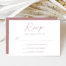 Cartão RSVP Casamento Moderno Minimalista Script Rosa Empoeira