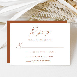 Cartão RSVP Casamento Moderno Minimalista Script Terracota