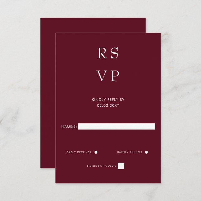 Cartão RSVP Casamento Moderno Mínimo Elegante e Simples (Frente/Verso)
