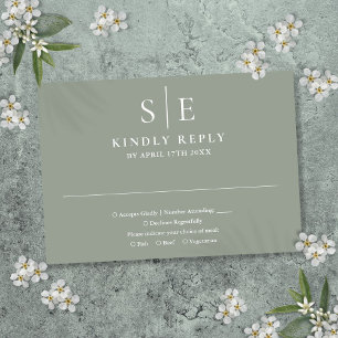 Cartão RSVP Casamento Moderno Monograma Verde Sage