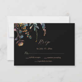 Cartão RSVP Casamento Moderno Negro Botânico Watercolor