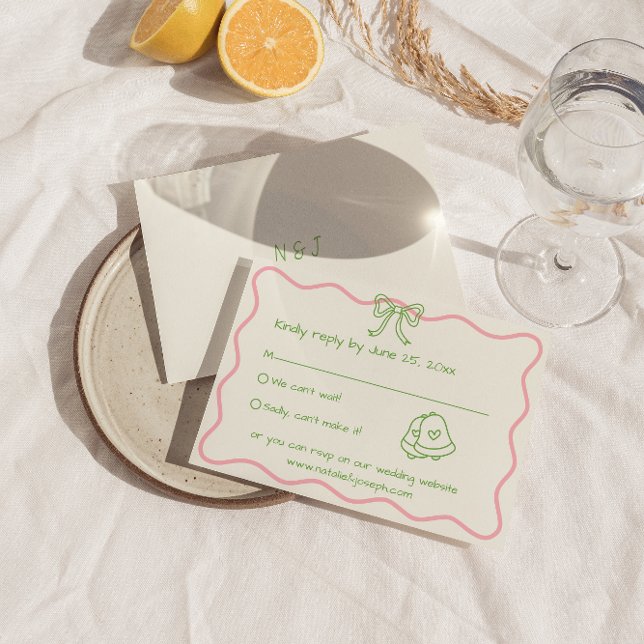 Cartão RSVP Casamento Moderno Retro Funky com Desenho Escrito  (Criador carregado)