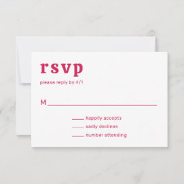 Cartão RSVP Casamento Moderno Rosa-Quente Retro