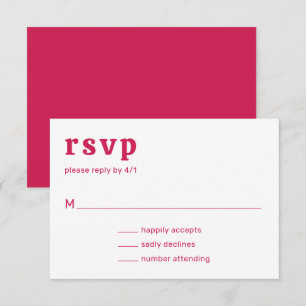 Cartão RSVP Casamento Moderno Rosa-Quente Retro