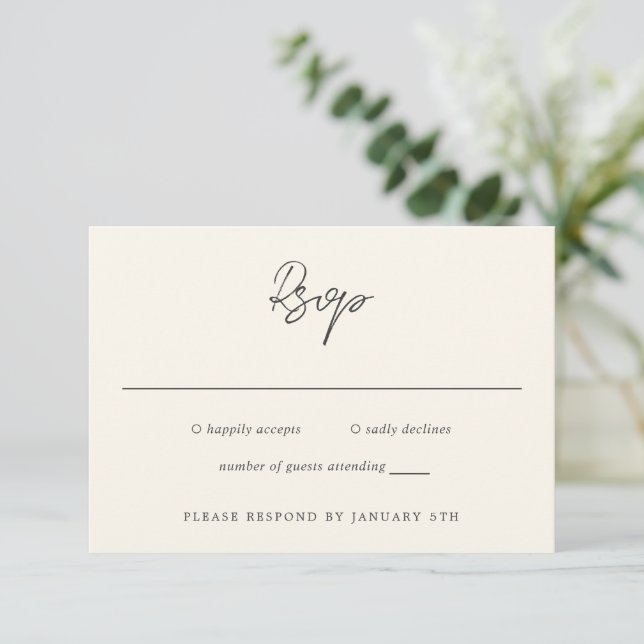 Cartão RSVP Casamento Moderno Simples Cream (Em pé/Frente)