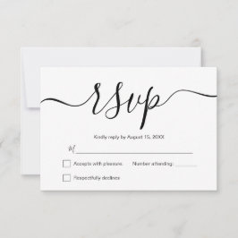 Cartão RSVP Casamento Moderno Simples, Negro e Branco