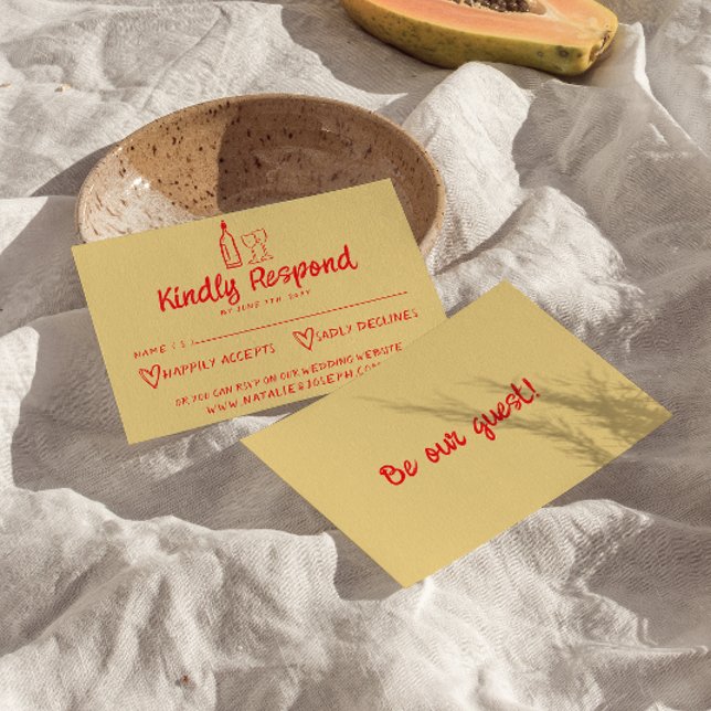 Cartão RSVP Casamento Moderno Simulativo Desenhado À Mão Retro (Criador carregado)