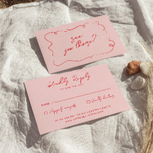 Cartão RSVP Casamento Moderno Único e Colorido Escrito À Mão