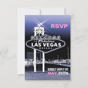 Cartão RSVP Casamento Moderno Vintage Azul em Las Vegas - Resp