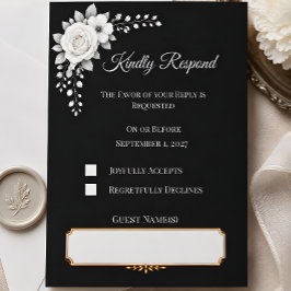 Cartão RSVP Casamento Monocromático de Luxo