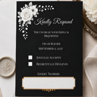 Cartão RSVP Casamento Monocromático de Luxo