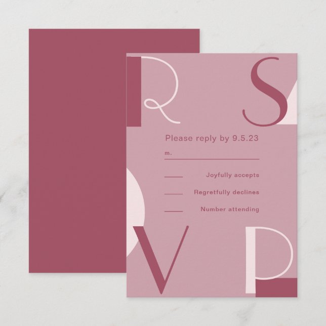 Cartão RSVP Casamento Monocromático Moderno e Trendy Burgundy (Frente/Verso)