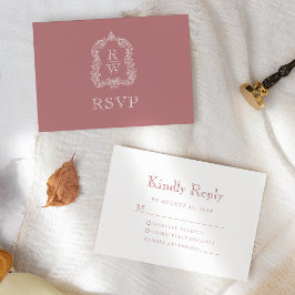 Cartão RSVP Casamento Monograma Crista Rosa Empoeirada