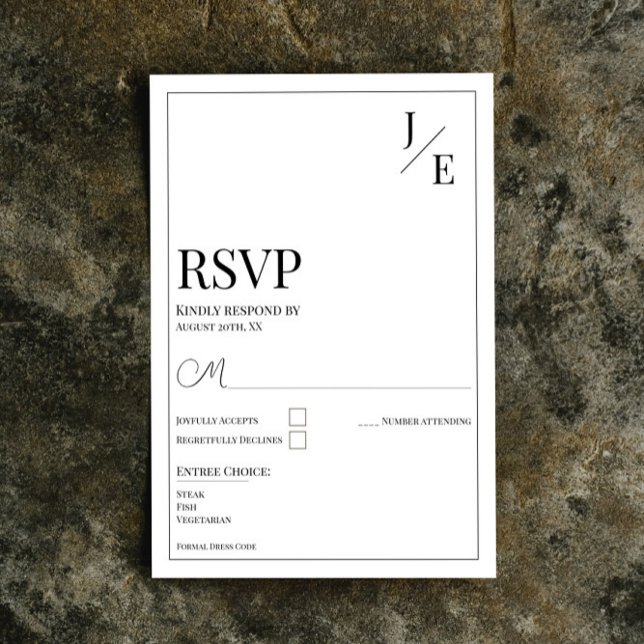 Cartão RSVP Casamento Monograma Minimalista | Branca (Minimalist Monogram Wedding RSVP Card | White)