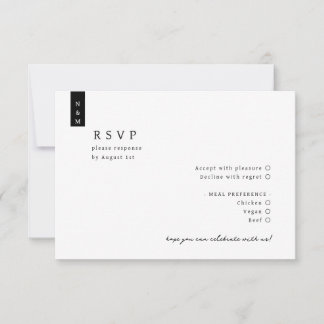 Cartão RSVP Casamento Monograma Minimalista Simples de Script