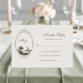 Cartão RSVP Casamento Monograma Rústico Francês Antigo