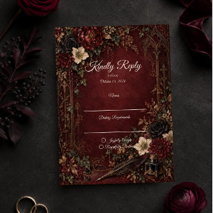 Cartão RSVP Casamento Moody Gothic Dark Academia