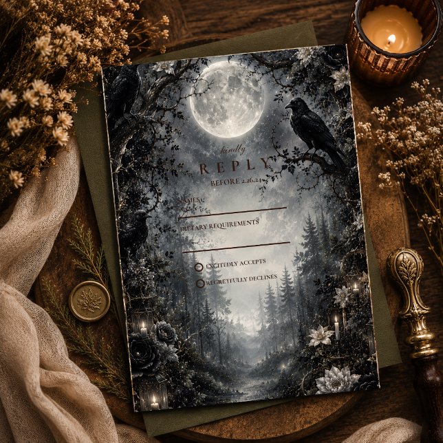 Cartão RSVP Casamento Moody Gothic na Floresta (Criador carregado)