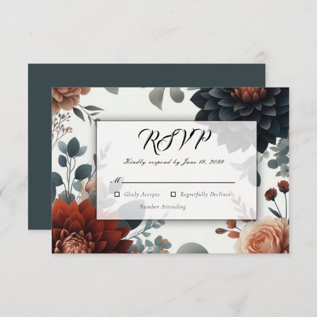 Cartão RSVP Casamento Moody Rustic Fall Florals (Frente/Verso)