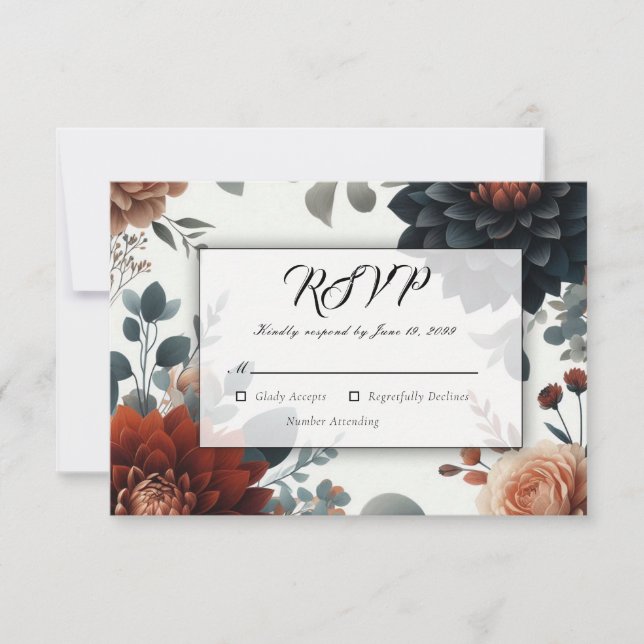 Cartão RSVP Casamento Moody Rustic Fall Florals (Frente)