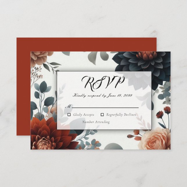 Cartão RSVP Casamento Moody Rustic Fall Florals (Frente/Verso)