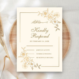 Cartão RSVP Casamento Muçulmano com Creme e Folhas Florais Dou