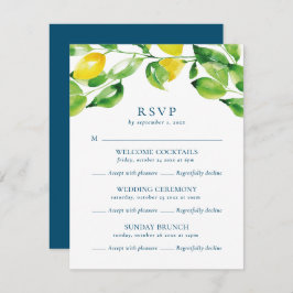 Cartão RSVP Casamento Multievento com Lemons e Foliage