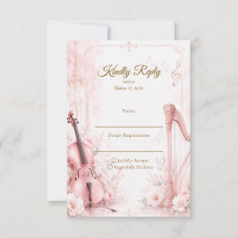 Cartão RSVP Casamento Musical Elegante Rosa