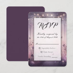 Cartão RSVP Casamento na Floresta com Luzes de Fadas Etéreas