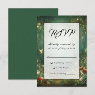 Cartão RSVP Casamento na Floresta Encantada Esmeralda Verde